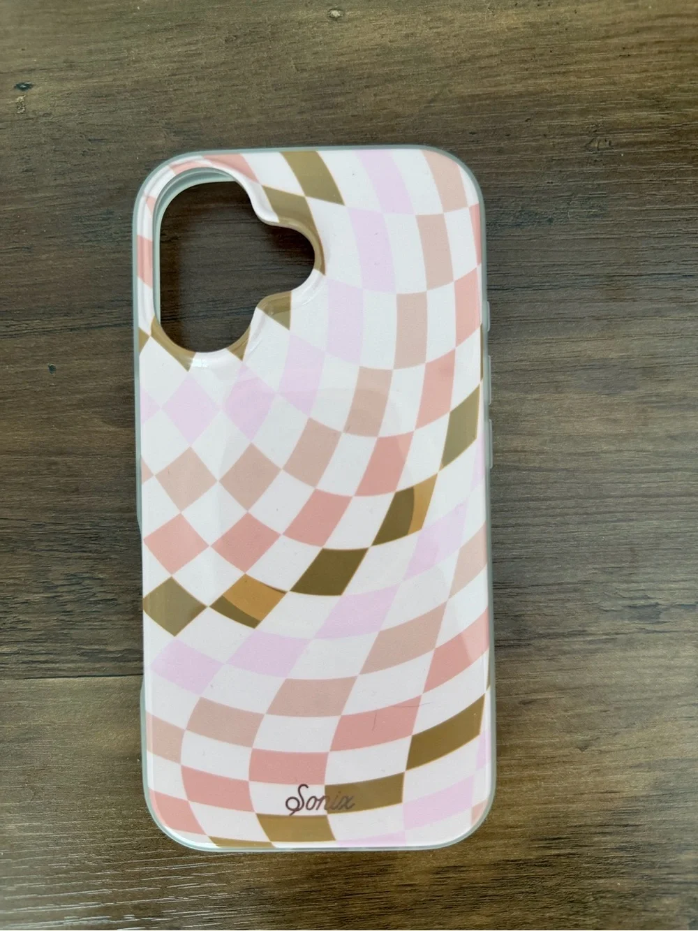 Sonix Pink IPHONE 16, Gold & White Checkered Wave iPhone Case